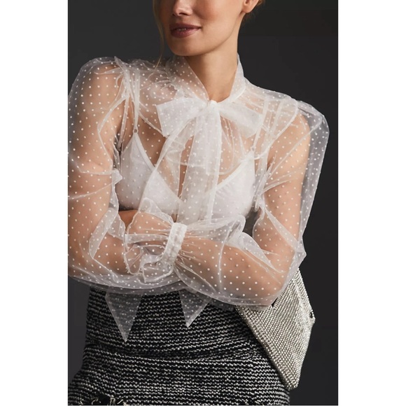 Anthropologie Dolan Sheer Tie-Neck Blouse NWT Size Small - Picture 3 of 15